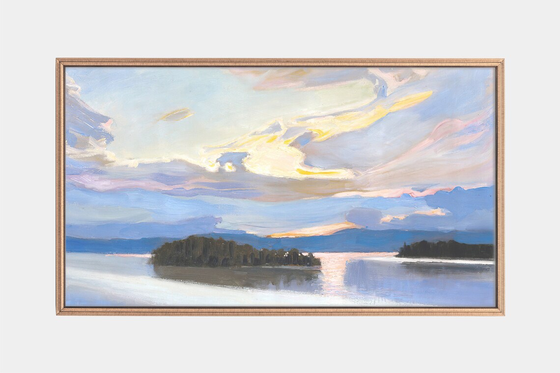 Vintage Lake Landscape Art Print for TV Frame
