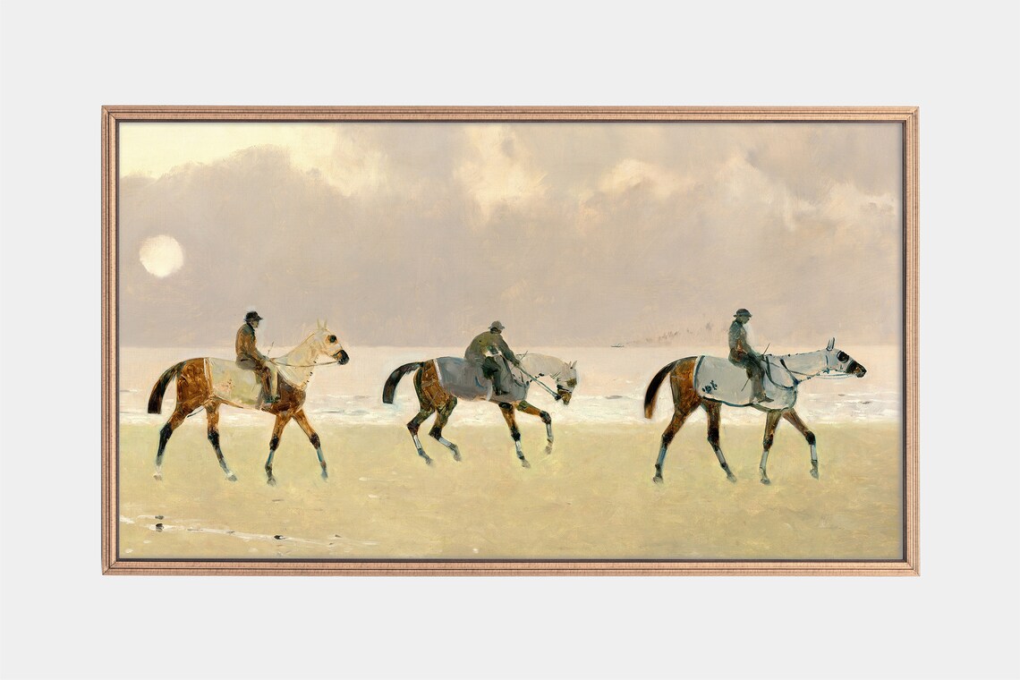 Horseback Vintage Beach Landscape Riders Art Print