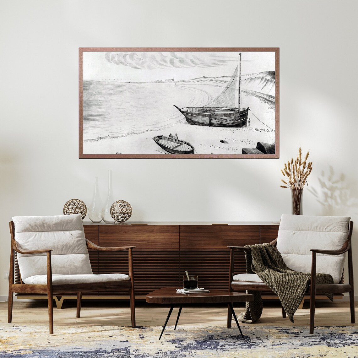 Vintage Coastal Drawing Art For TV Frame - Image 4