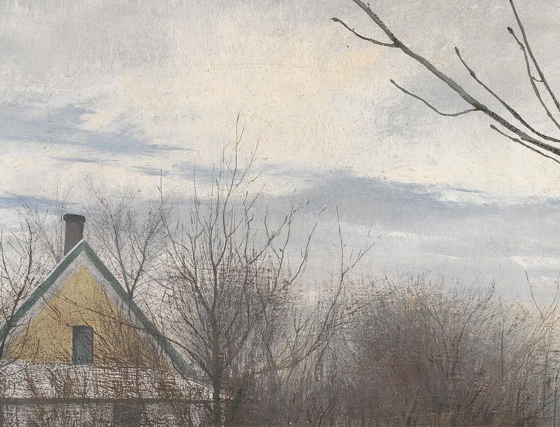 Vintage Village Road Winter Day Art Print - Image 2