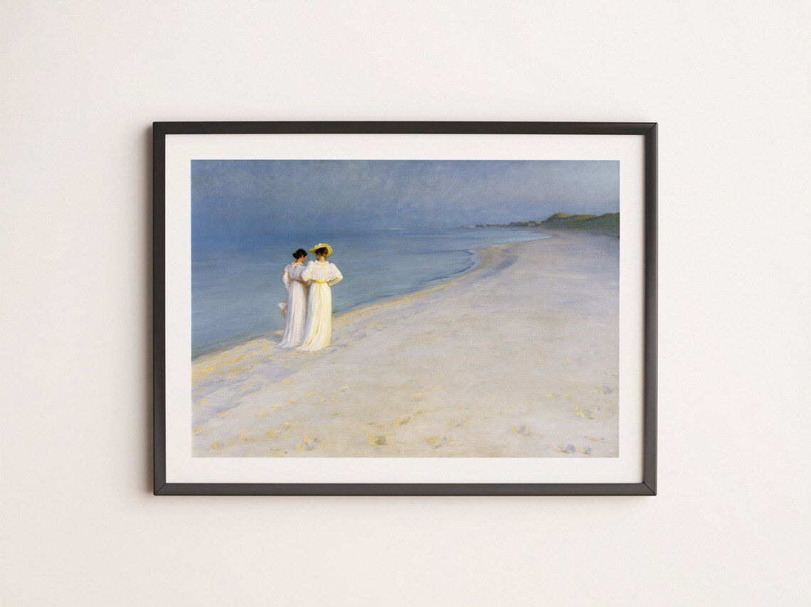 P S Kroyer Skagen Two Women In White On Evening Beach Oil Painting Poster - Image 4