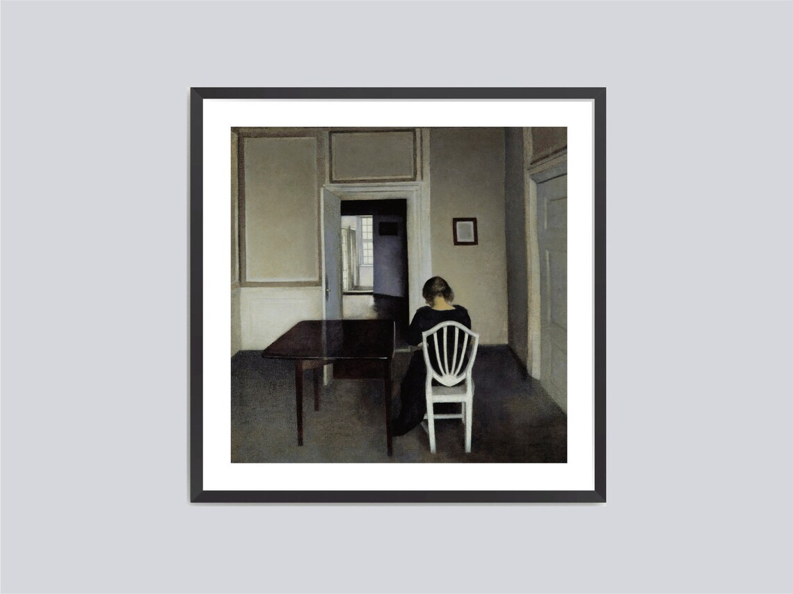 Hammershoi Sunlit Interior Doorways Seated Woman Oil Painting Print - Image 2