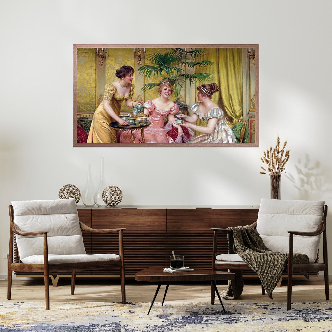 Victorian Women Taking Afternoon Tea in Opulent Salon Art Poster - Image 3