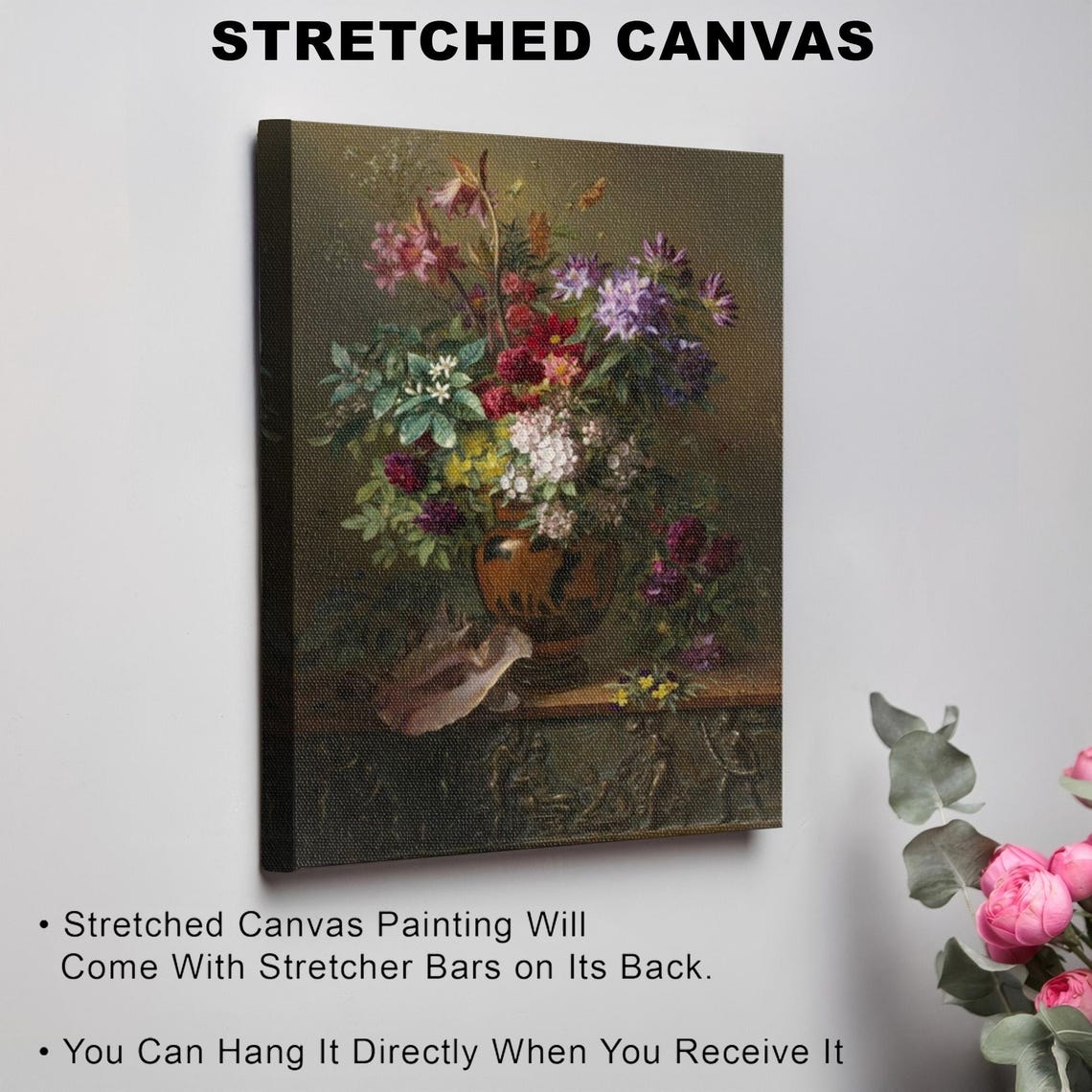 Classic Dark Floral Still Life Bouquet in Ornate Vase Poster - Image 3
