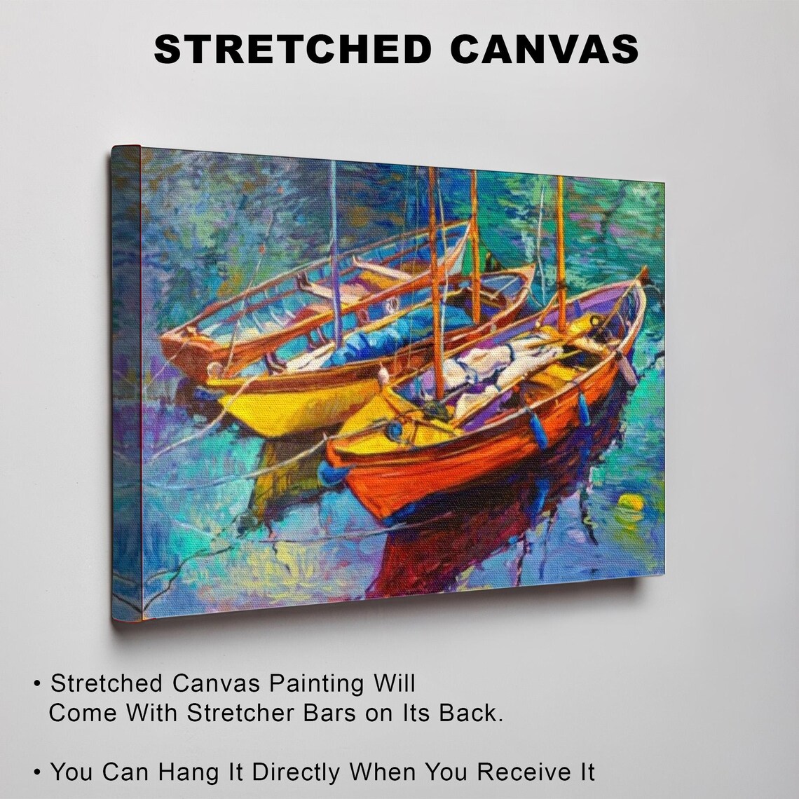 Vibrant Fauvist Sailboats Moored In Colorful Harbor Painting Poster - Image 3