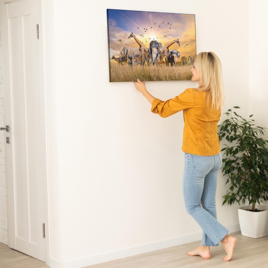 African Savanna Animals At Sunset Wildlife Gathering Scene Poster - Image 5