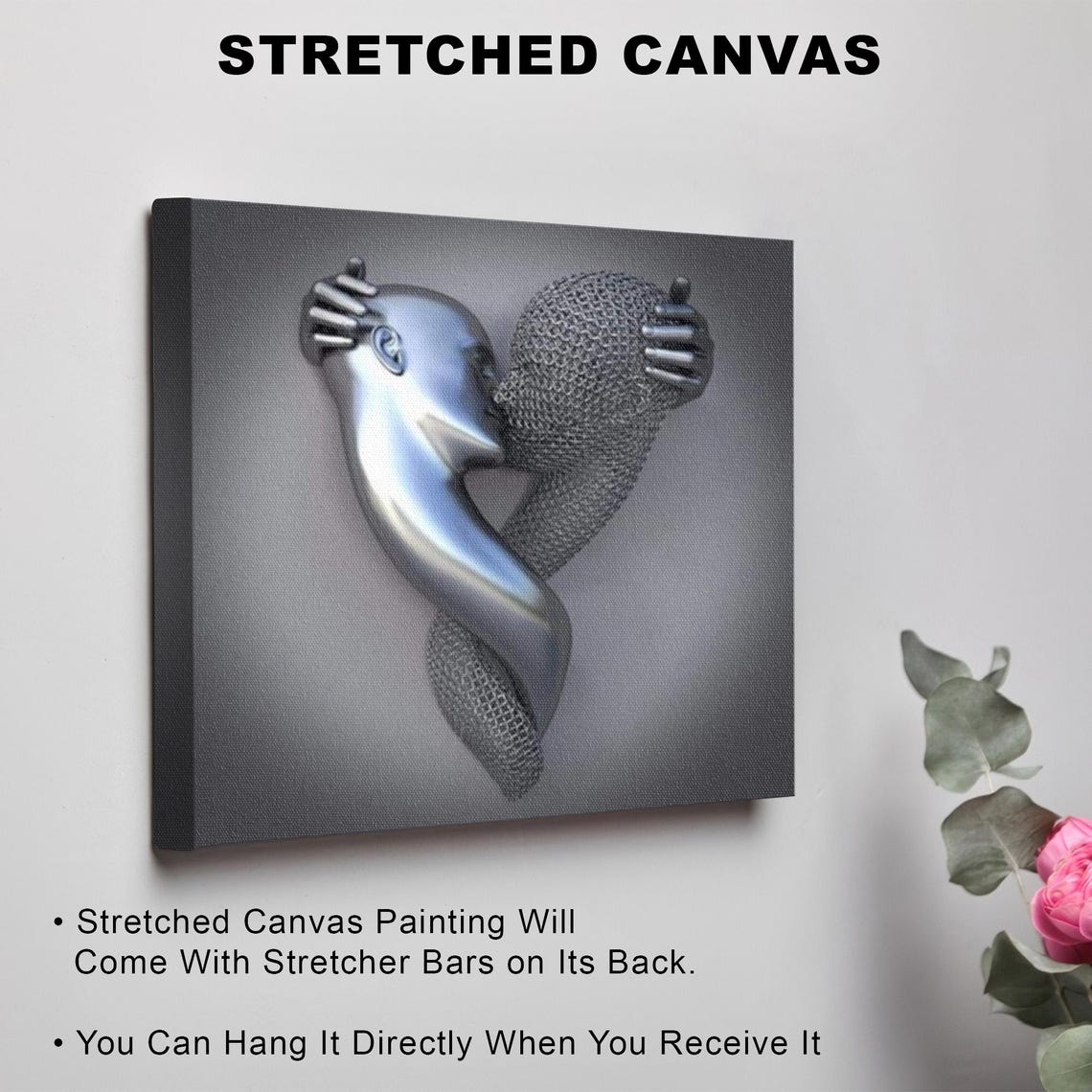 Two Chrome Human Figures Embracing In Liquid Silver Metal Poster - Image 3