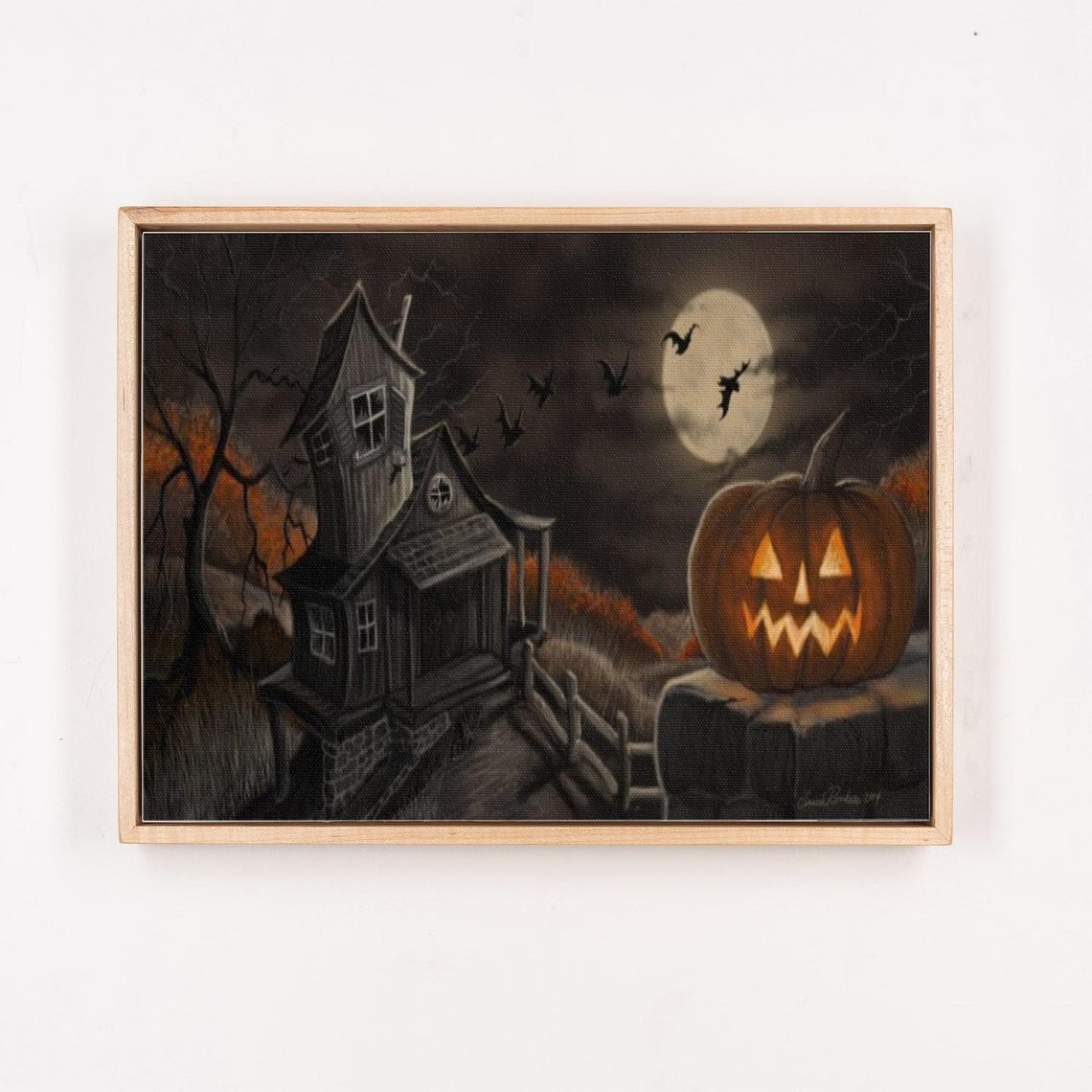 Haunted House and Glowing Jack O Lantern Under Full Moon Poster - Image 4