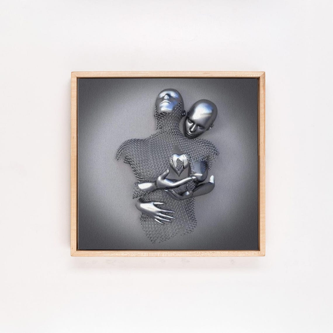 Silver 3D Metallic Couple Embracing With Heart Love Sculpture Poster - Image 4