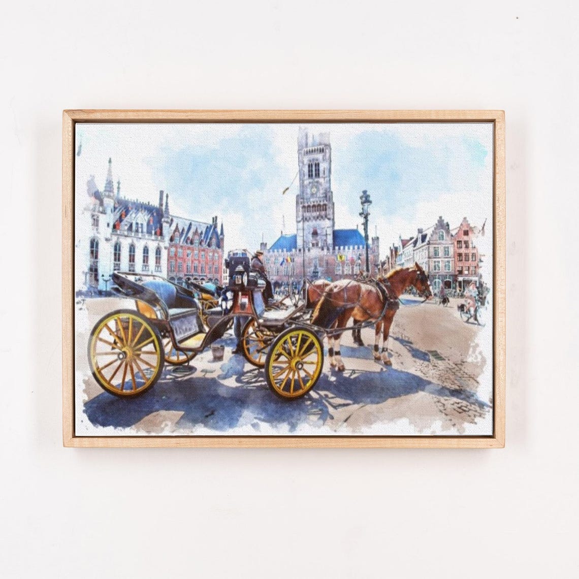 Bruges Belgium Town Square With Horse Carriage Watercolor Style Poster - Image 4