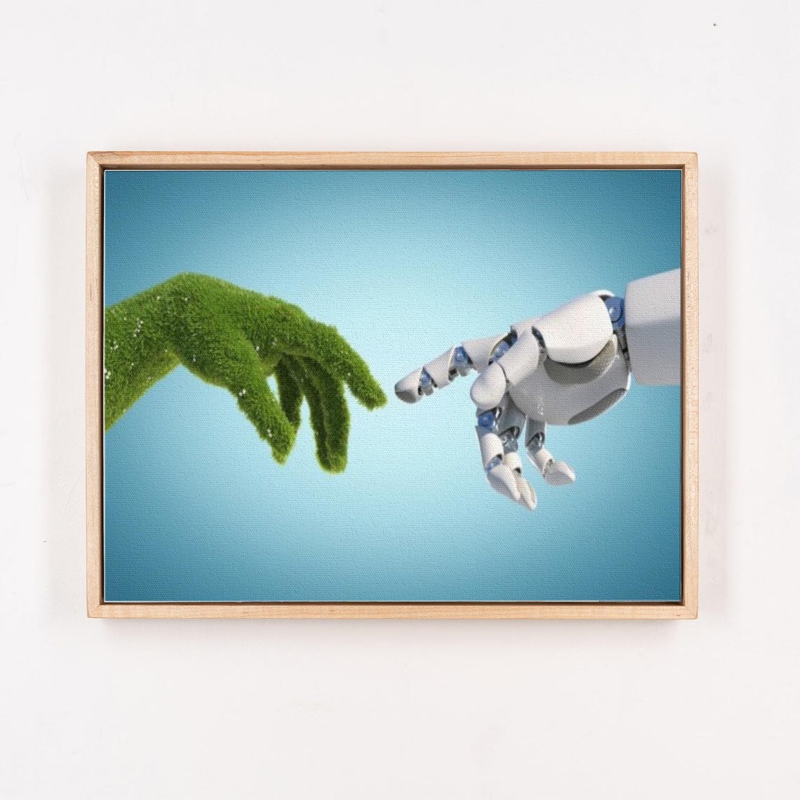 Green Nature Hand Reaching Toward Robot Hand Technology Art Poster - Image 4