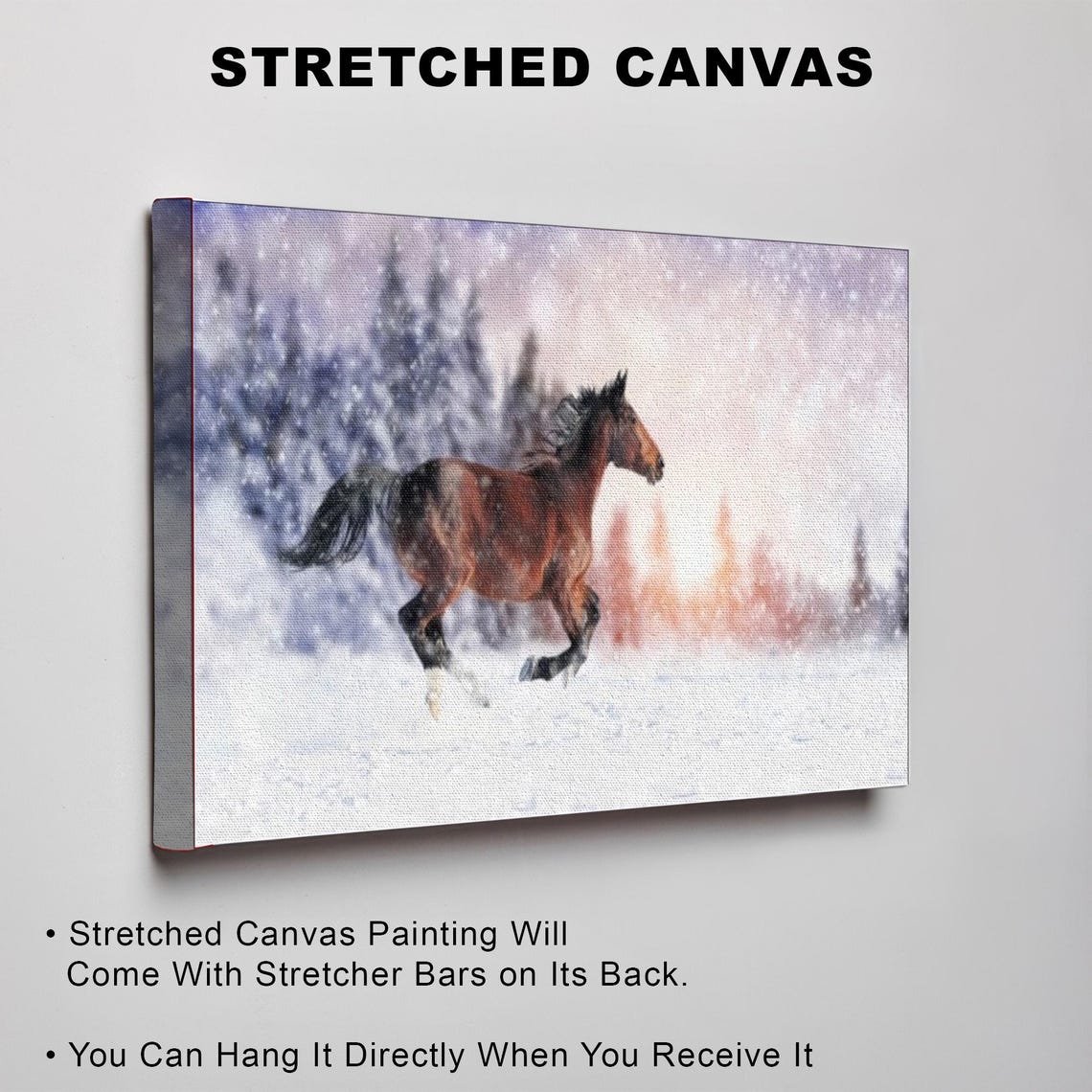 Chestnut Horse Galloping Through Deep Snow In Winter Forest Poster - Image 3