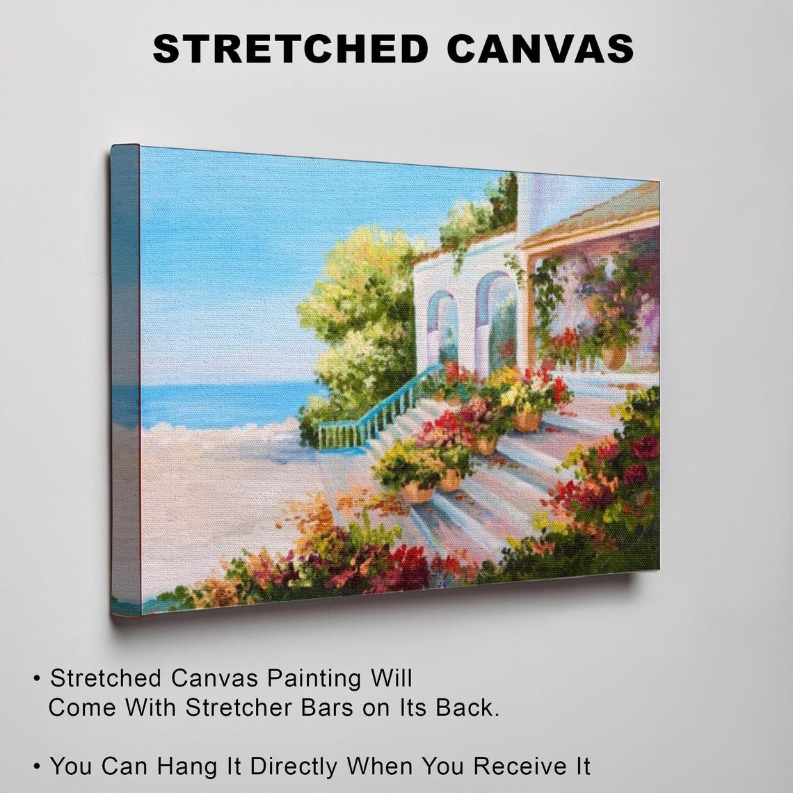 Sunlit Mediterranean Villa Terrace With Flowers Overlooking Sea Poster - Image 3