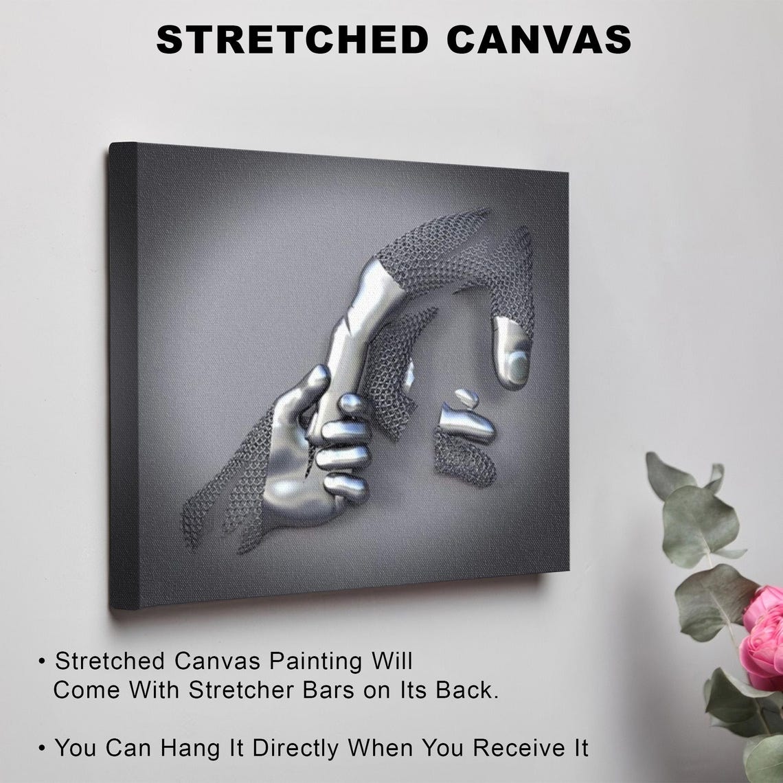 Metallic Silver 3D Reaching Hands Abstract Sculpture Art Poster - Image 3