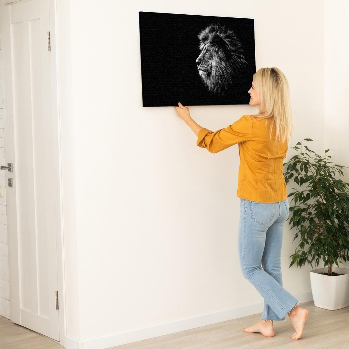 Majestic Lion Profile In Monochrome Against Black Photo Poster - Image 5