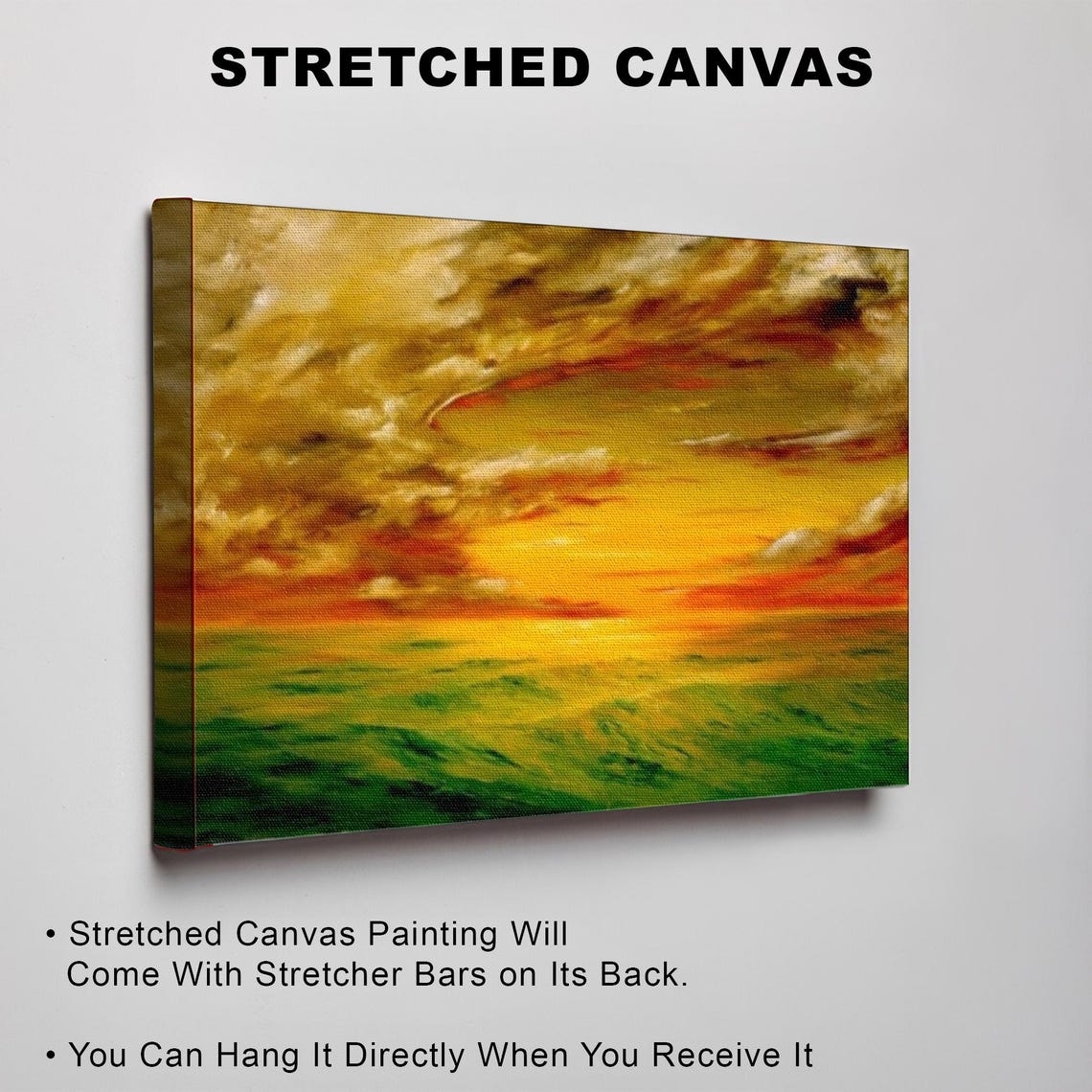 Golden Sunset Sky Abstract Expressionist Oil Painting Wall Art - Image 3