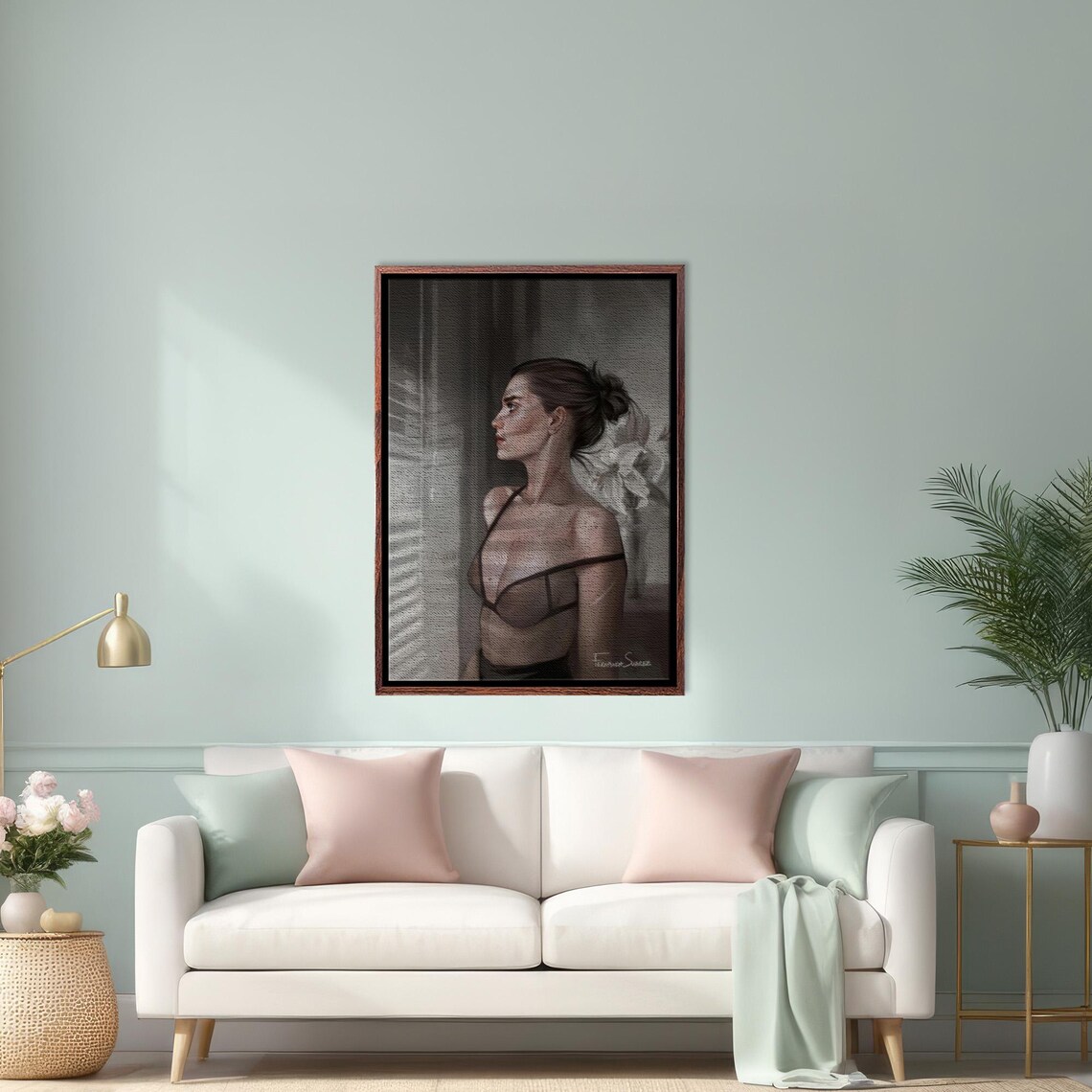 Thoughtful Woman Looking Out The Window Black And White Art Poster