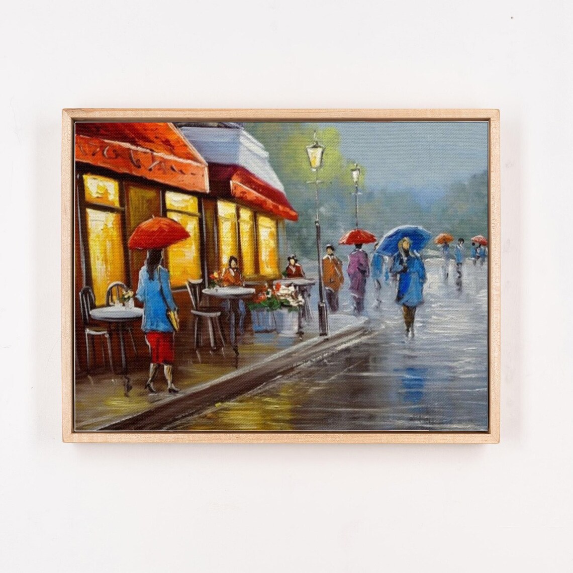 Rainy Day Paris Cafe Terrace With Colorful Red Umbrellas Poster - Image 4