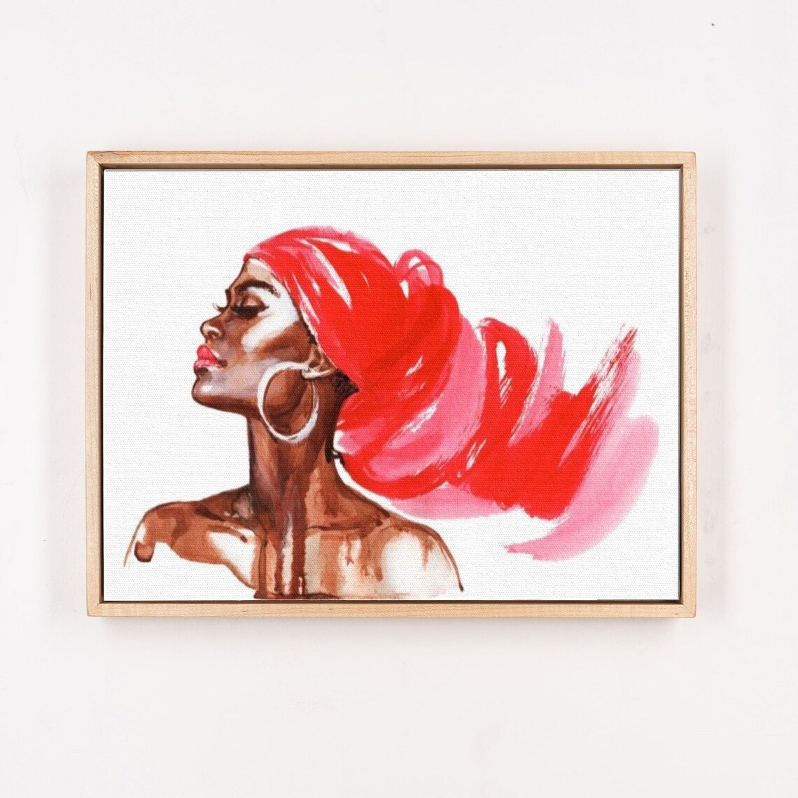 Elegant African Woman Flowing Red Headwrap Watercolor Portrait Poster - Image 4
