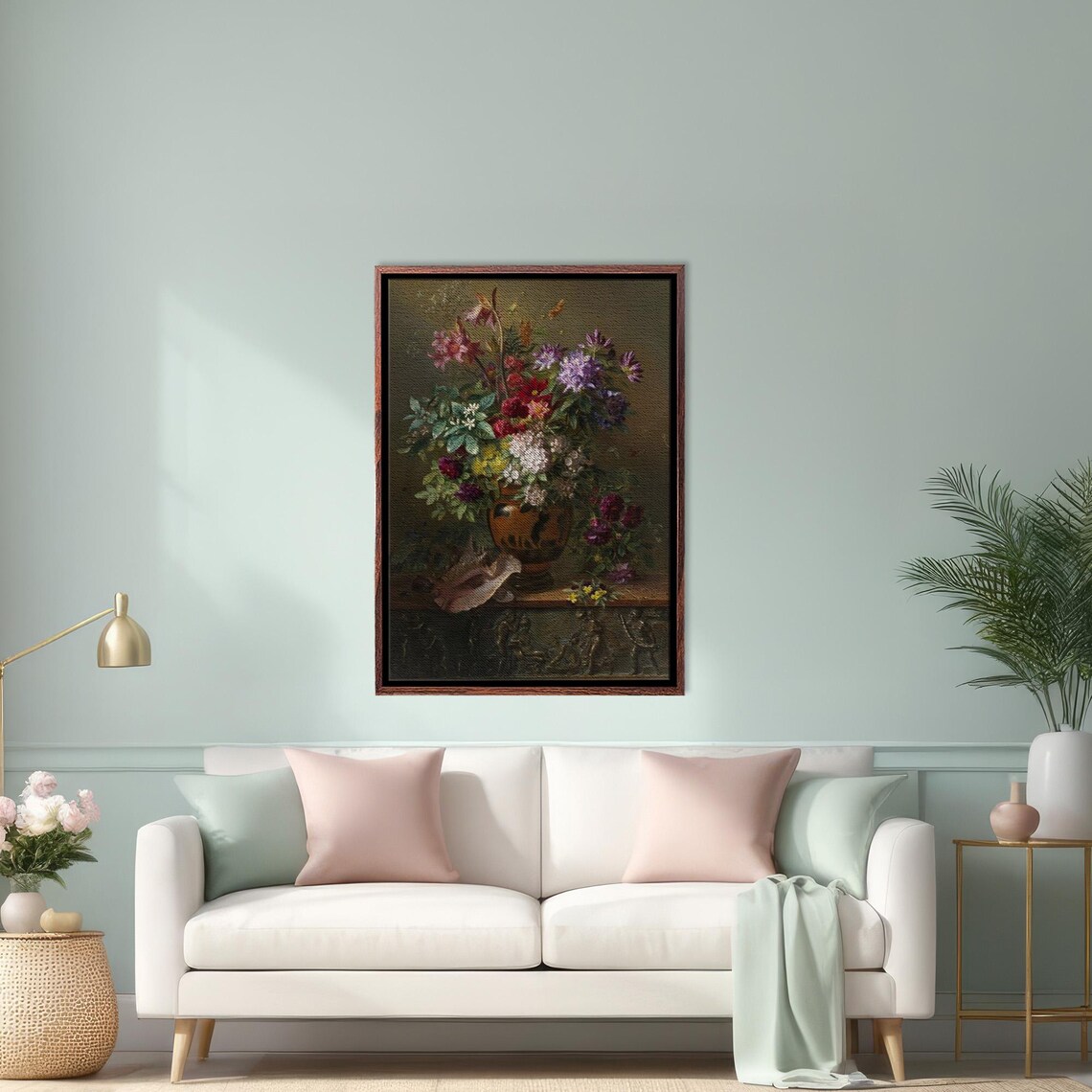 Classic Dark Floral Still Life Bouquet in Ornate Vase Poster