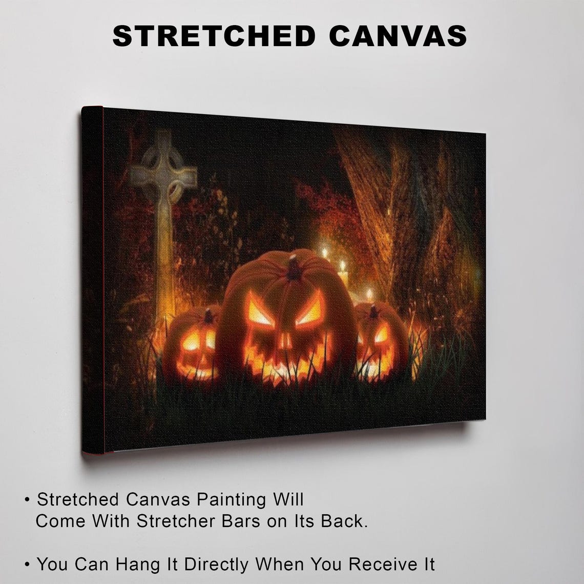 Scary Jack-O-Lanterns In Dark Graveyard At Night Halloween Poster - Image 3