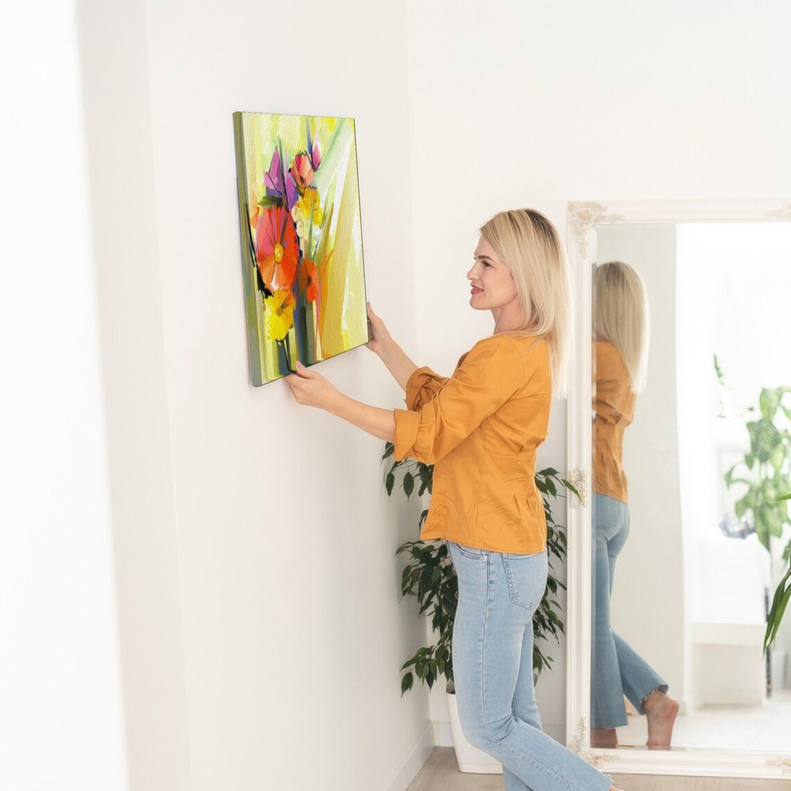 Bright Abstract Flowers Bouquet Yellow Background Floral Poster - Image 5