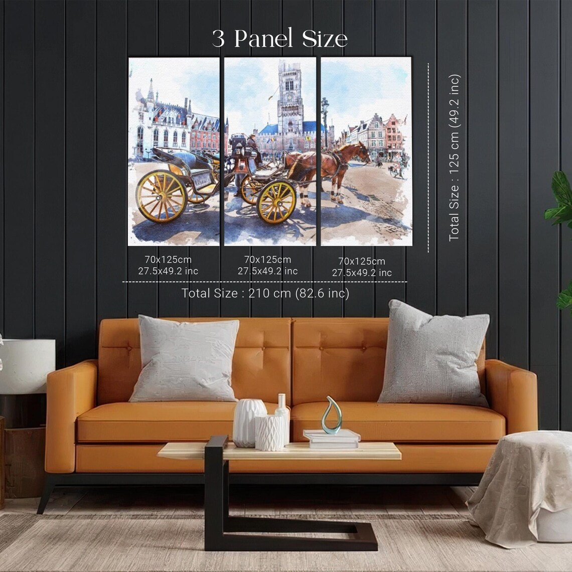 Bruges Belgium Town Square With Horse Carriage Watercolor Style Poster - Image 2