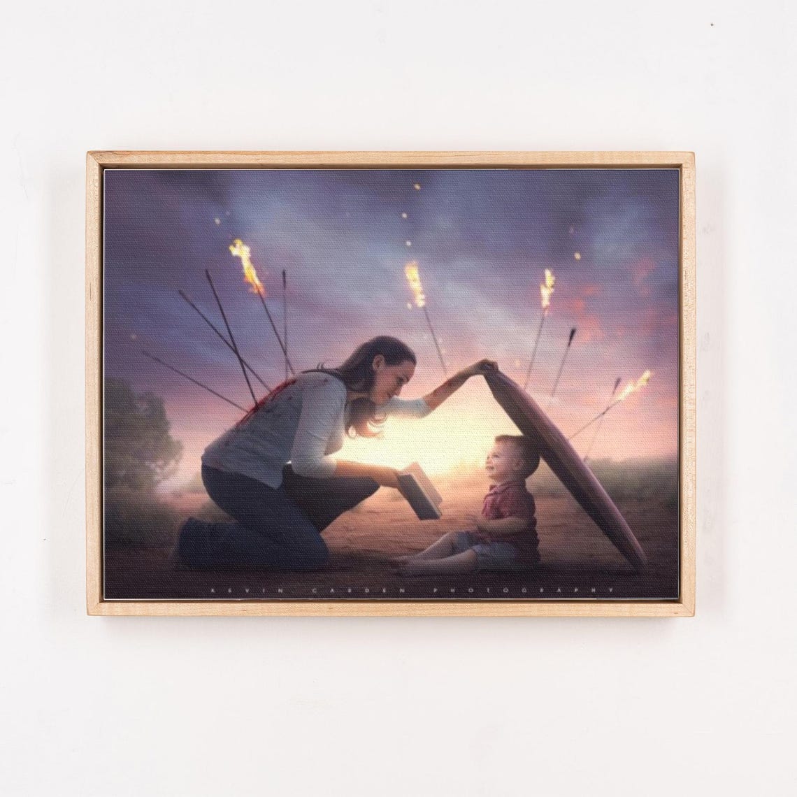 Mother Shielding Child From Flaming Arrows Reading Art Poster - Image 4