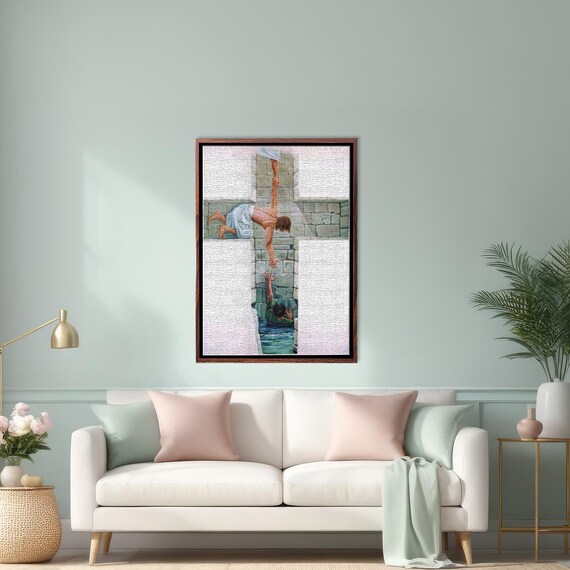 Christian Painting of a Man Rescuing a Child from Deep Water Poster