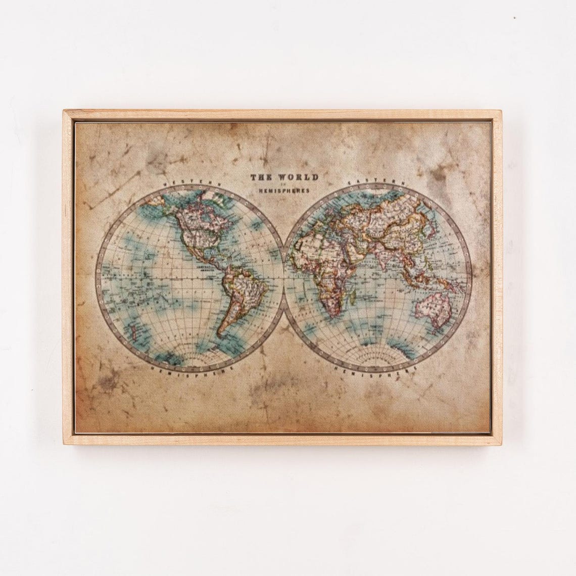 Antique The World in Hemispheres Vintage World Map Wall Poster - Image 4