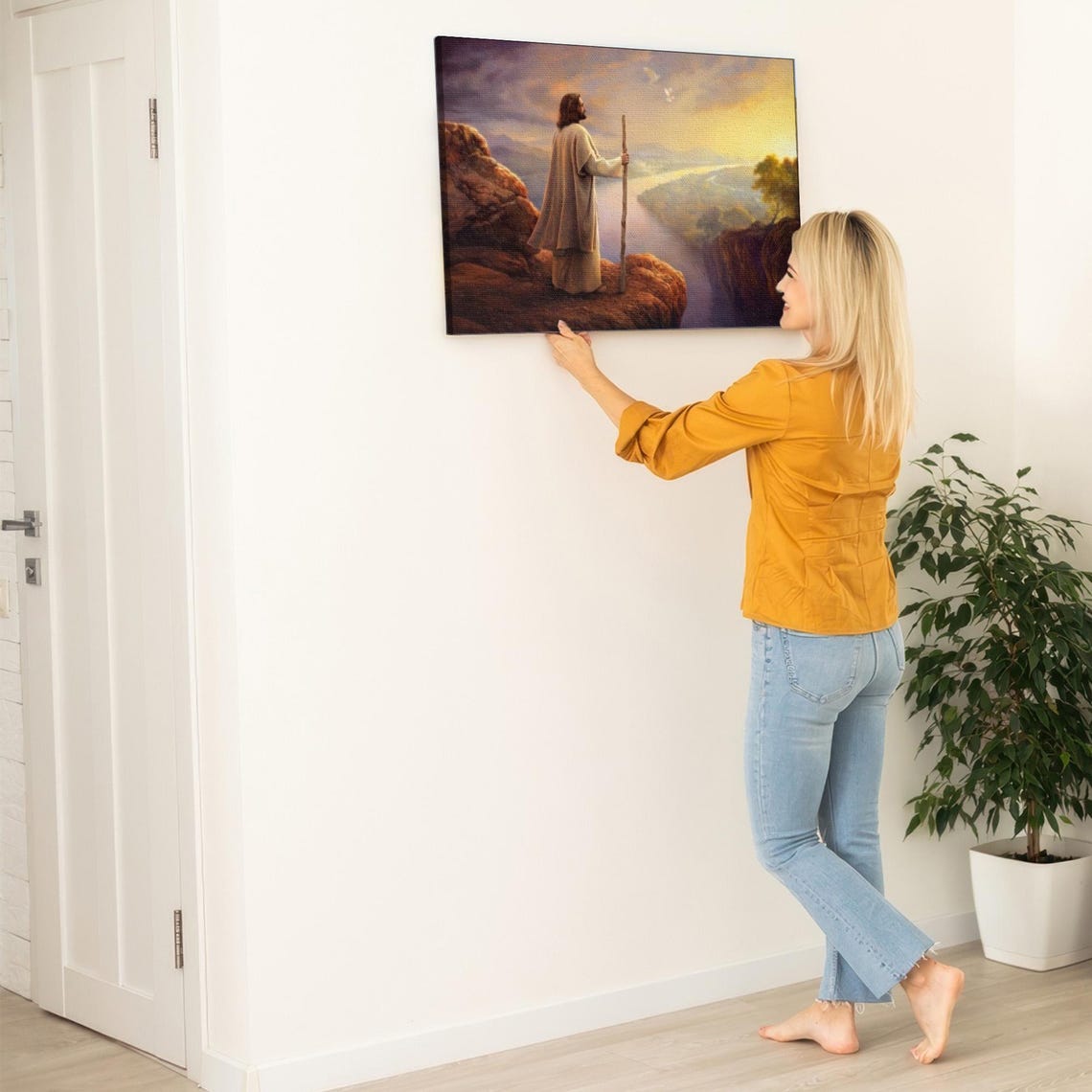 Jesus Christ Standing on a Cliff Overlooking the Valley Poster - Image 5