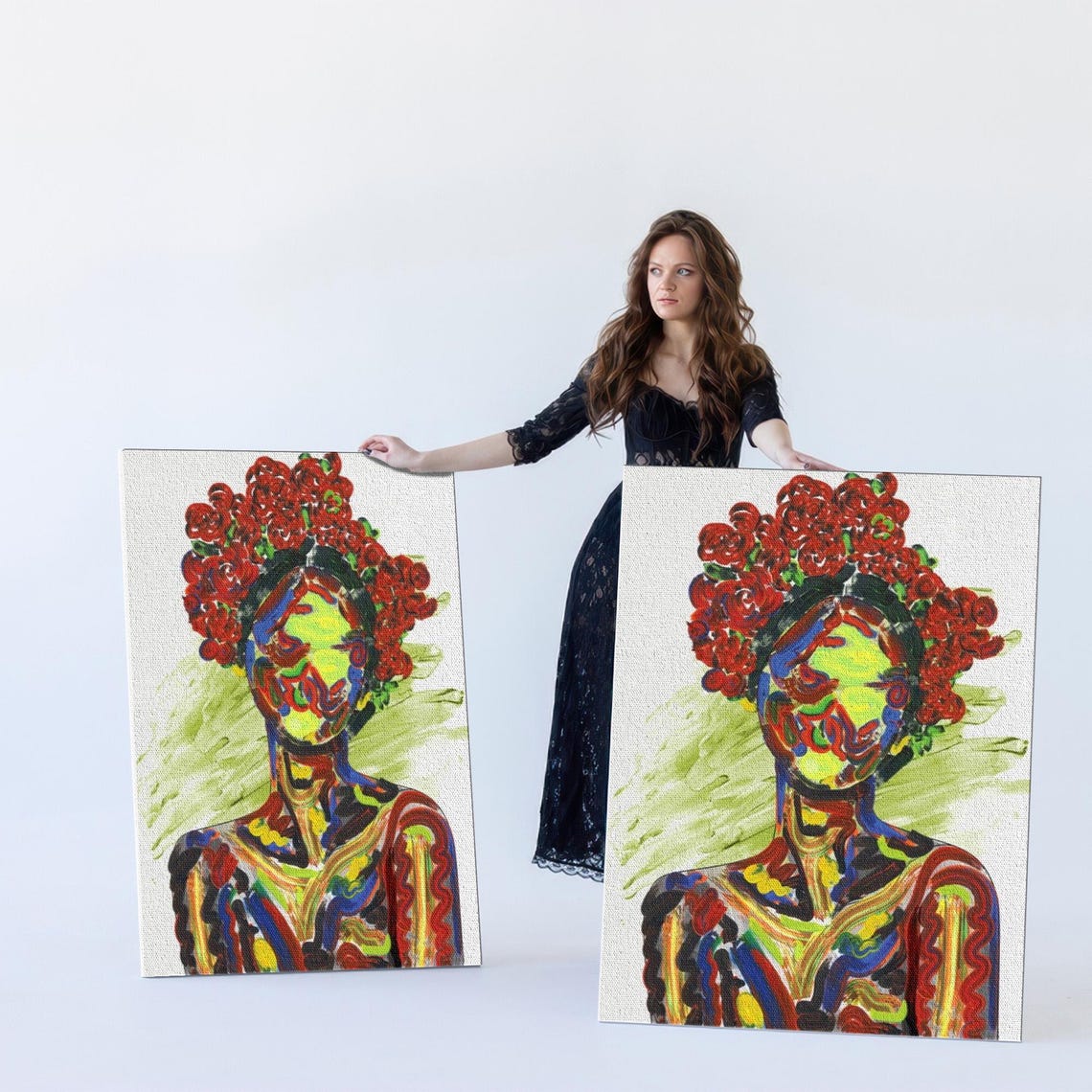 Colorful Abstract Woman With Red Rose Crown Expressionist Poster - Image 5