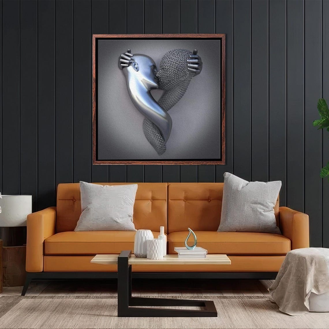 Two Chrome Human Figures Embracing In Liquid Silver Metal Poster - Image 2