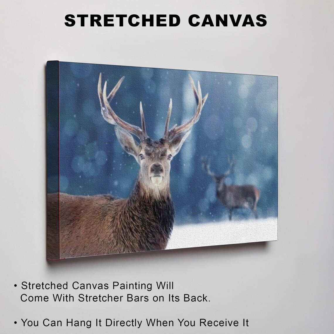 Majestic Stag In Snowy Winter Forest Wildlife Painting Poster - Image 3