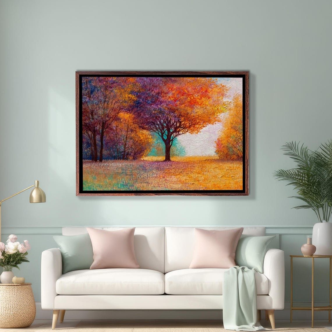 Golden Autumn Forest Path With Fiery Orange And Red Trees Poster