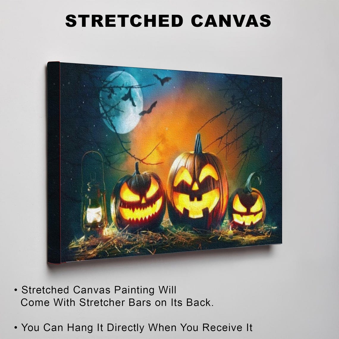 Glowing Jack-O-Lanterns Under Full Moon Halloween Night Poster - Image 3