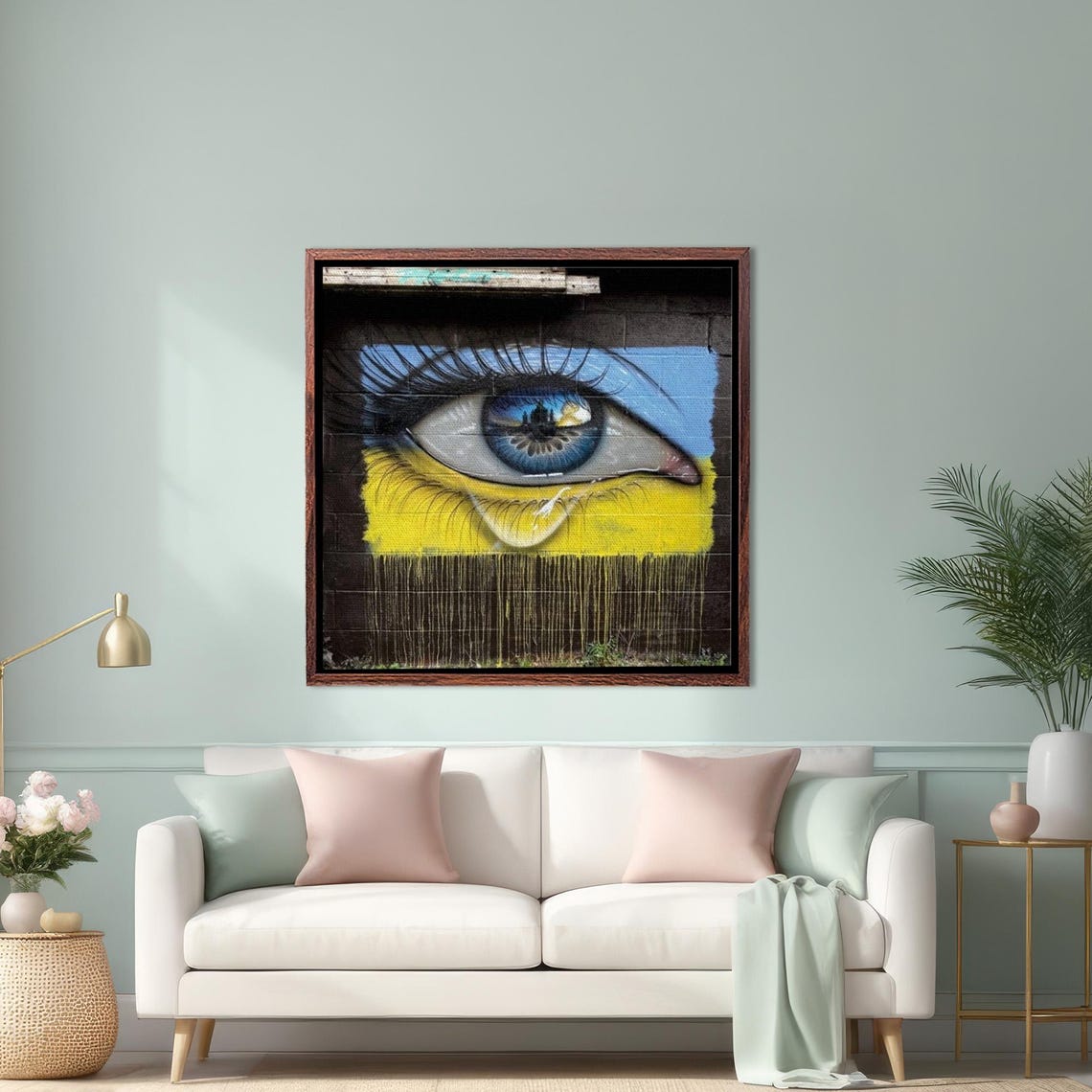 Crying Blue Eye With Yellow Paint Drips Street Art Style Poster