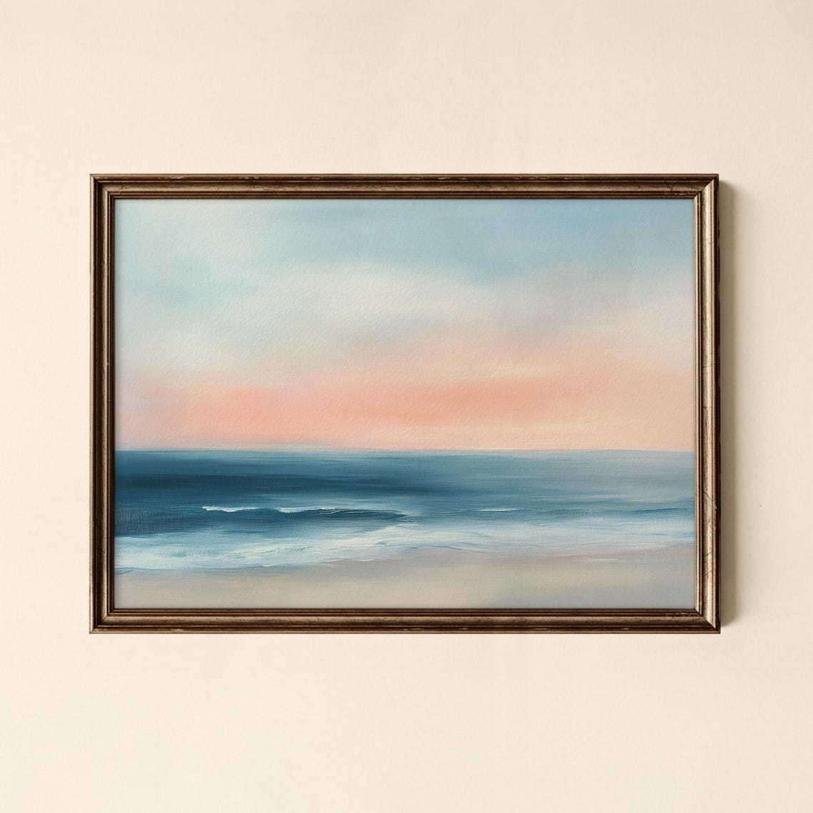 Pastel Ocean Sunset Waves Serene Beach Seascape Painting Poster