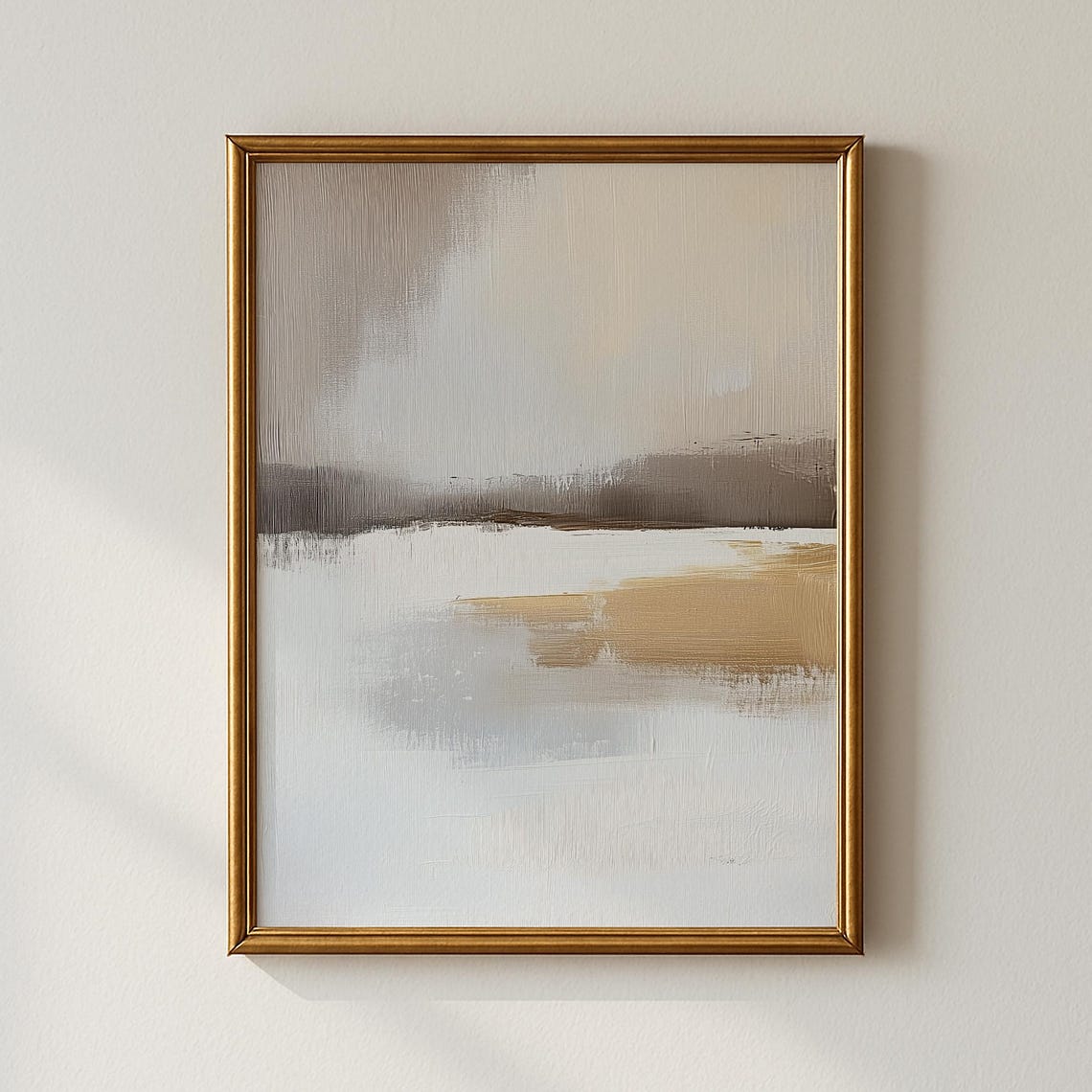 Muted Gray Gold Abstract Landscape Modern Minimalist Wall Art