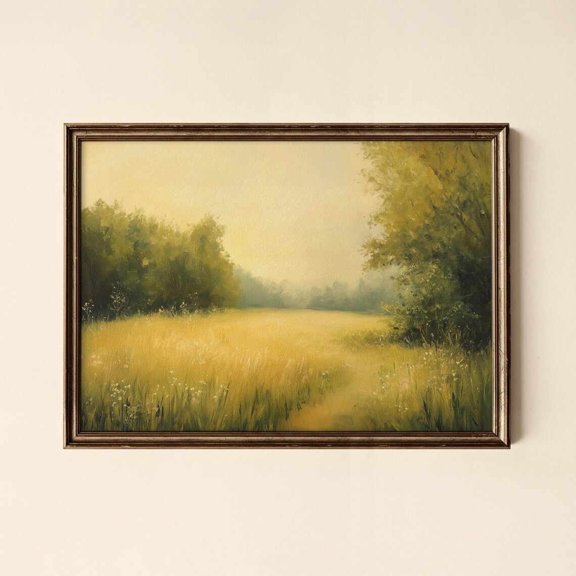 Golden Meadow Summer Field Vintage Landscape Oil Painting Print