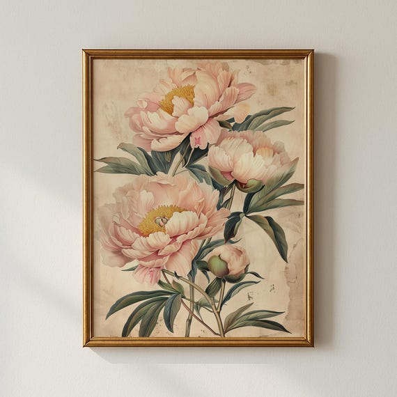 Vintage Spring Peony Botanical Art Print