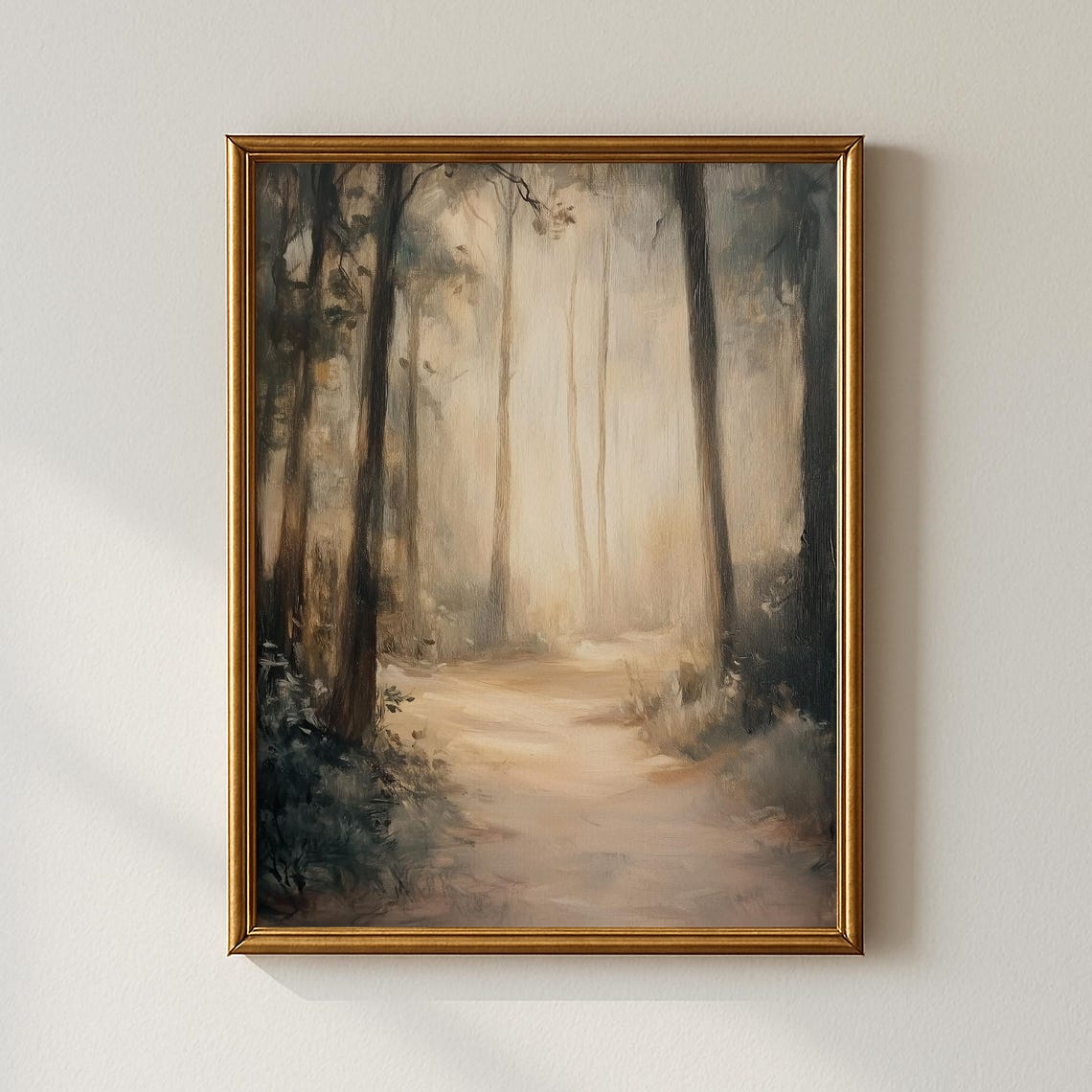 Misty Forest Path Vintage Oil Painting Nature Landscape Poster