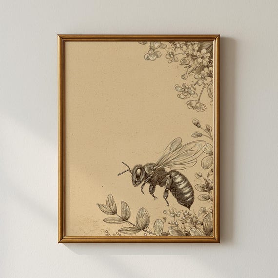 Vintage Bee Print Botanical Sketch Gallery Wall Art Collected Prints Cpp566