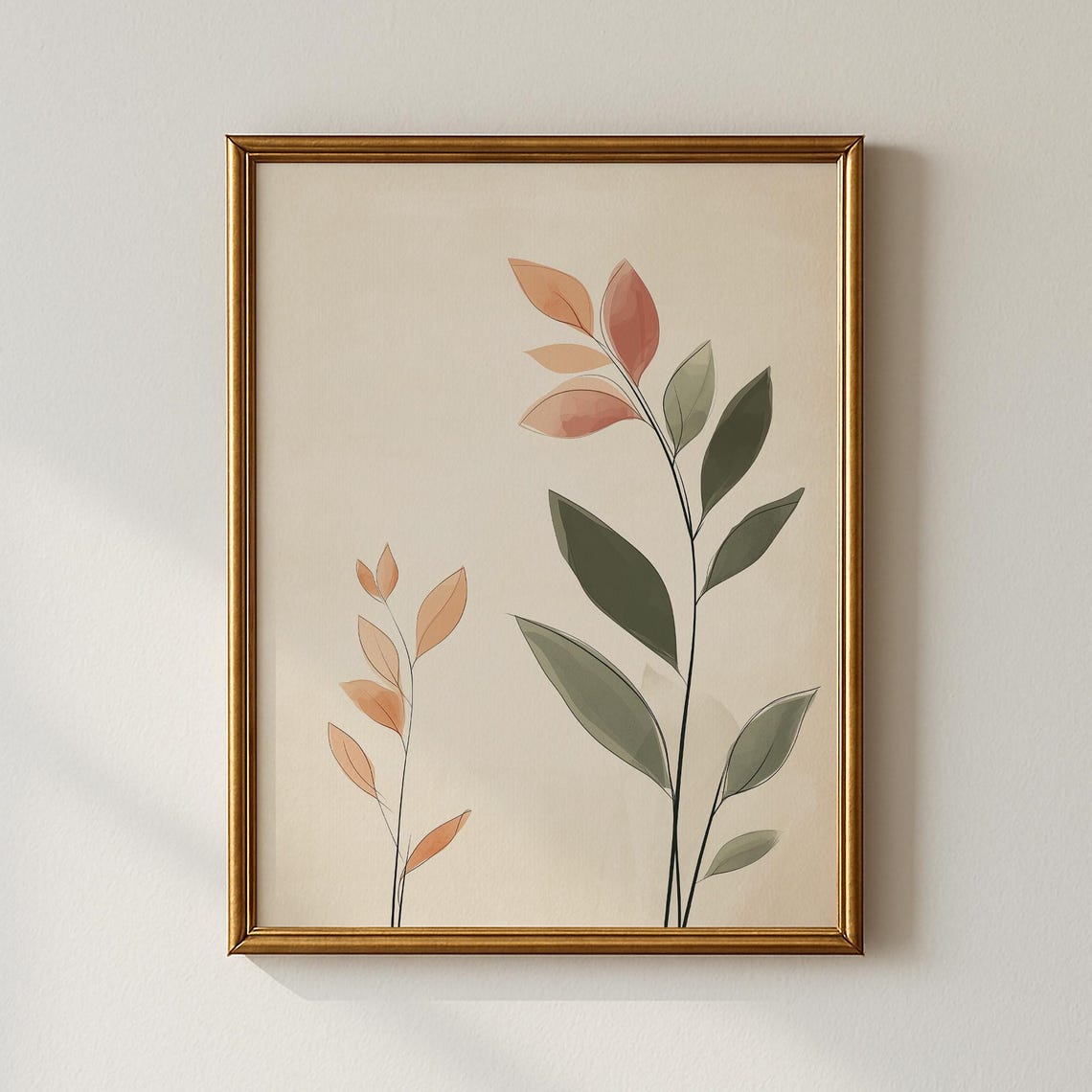 Terracotta and Sage Botanical Stems Minimalist Line Wall Art