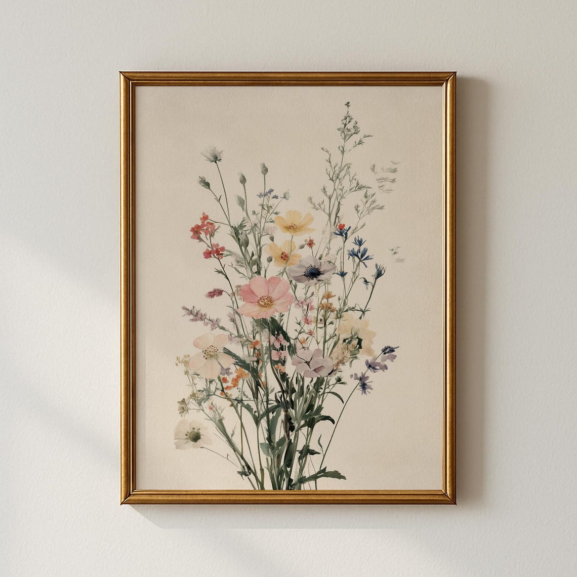 Wildflower Bouquet Watercolor Soft Pastel Botanical Art Poster