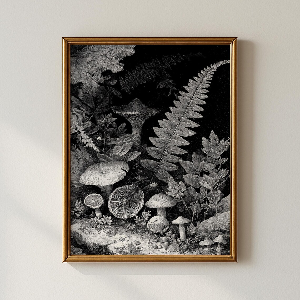 Vintage Mushroom Landscape, Entryway Art Print