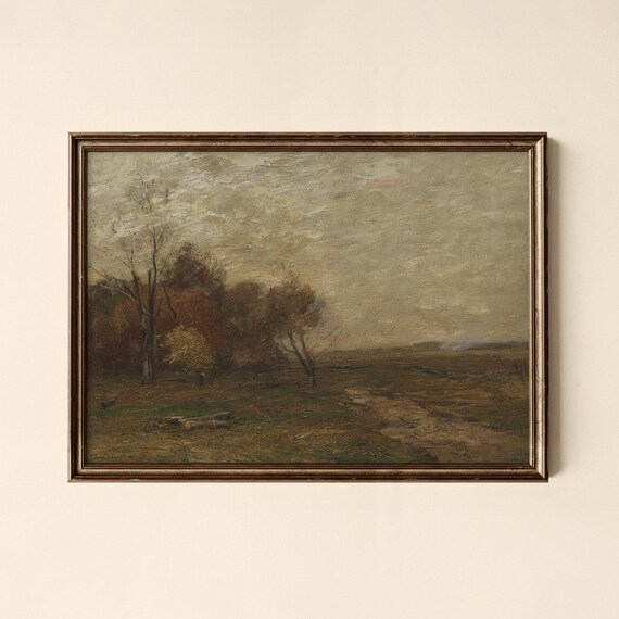 Vintage Autumn Landscape Oil Painting Trees Meadow Wall Decor Print
