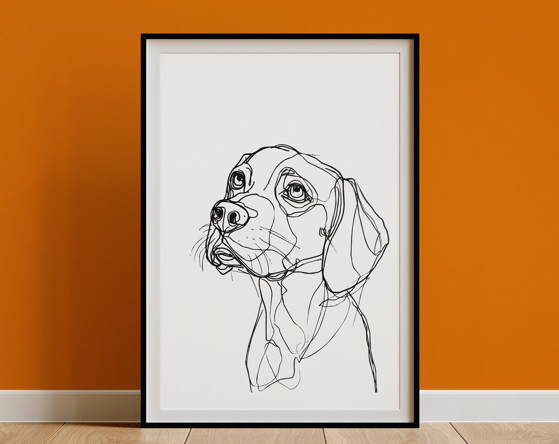 Beagle Head Gazing Upward Soulful Expressive Sketch Line Art Poster