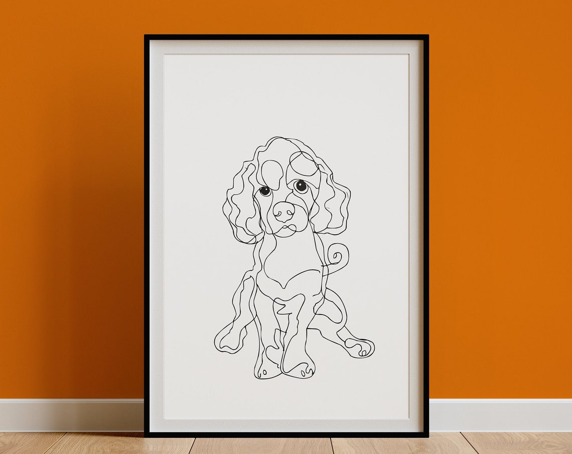 Cocker Spaniel Puppy Sitting Continuous Line Drawing Cute Dog Poster - Image 3