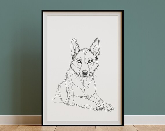 Siberian Husky Wall Art Mid Century Modern Print Minimal Line Drawing Poster Ugly Cute Badly Drawn Pet Portrait Gift Dog Owner